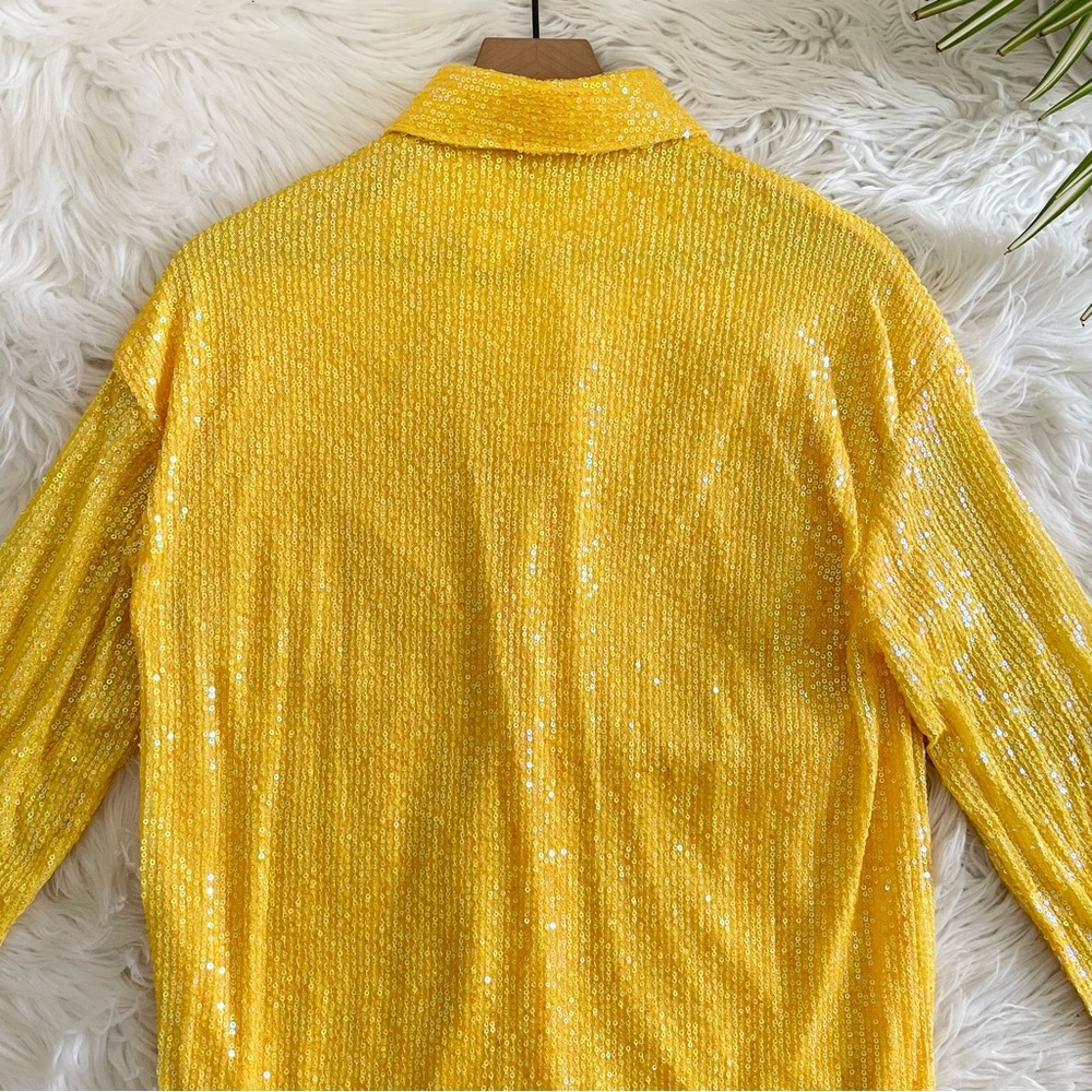 Anthropologie Sequin Tunic Shirt Dress Yellow XS Collared Button NWT - Picture 13 of 16